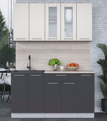 Кухонный гарнитур Интерлиния Мила 15 (персидский жемчуг/антрацит/травертин серый)