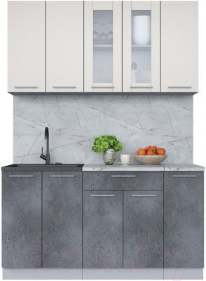 Кухонный гарнитур Интерлиния Мила 15 (персидский жемчуг/бетон портленд/серый каспий) - фото