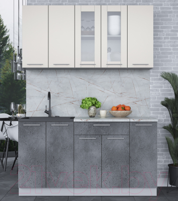 Кухонный гарнитур Интерлиния Мила 15 (персидский жемчуг/бетон портленд/серый каспий)