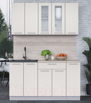 Кухонный гарнитур Интерлиния Мила 15 (персидский жемчуг/персидский жемчуг/травертин серый)