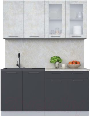 Кухонный гарнитур Интерлиния Мила 16 (бетон лайт/антрацит/опал светлый) - фото