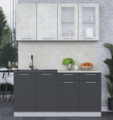 Кухонный гарнитур Интерлиния Мила 16 (бетон лайт/антрацит/опал светлый)