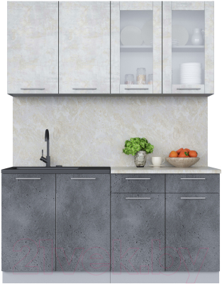 Кухонный гарнитур Интерлиния Мила 16 (бетон лайт/бетон портленд/опал светлый) - фото