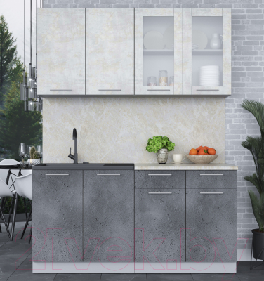 Кухонный гарнитур Интерлиния Мила 16 (бетон лайт/бетон портленд/опал светлый)
