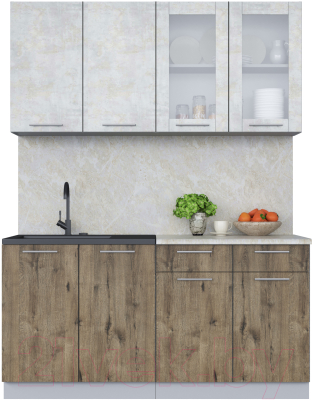 Кухонный гарнитур Интерлиния Мила 16 (бетон лайт/дуб веллингтон/опал светлый) - фото