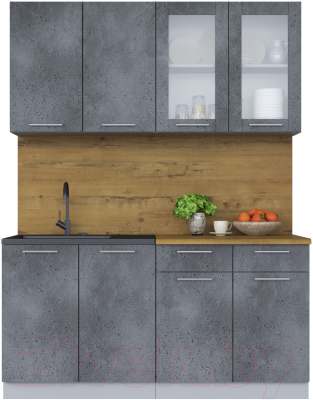 Кухонный гарнитур Интерлиния Мила 16 (бетон потленд/бетон портленд/дуб бунратти) - фото