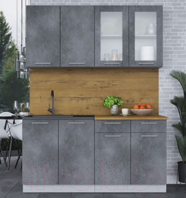 Кухонный гарнитур Интерлиния Мила 16 (бетон потленд/бетон портленд/дуб бунратти)