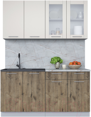 Кухонный гарнитур Интерлиния Мила 16 (персидский жемчуг/дуб веллингтон/серый каспий) - фото