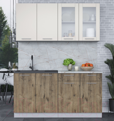 Кухонный гарнитур Интерлиния Мила 16 (персидский жемчуг/дуб веллингтон/серый каспий)