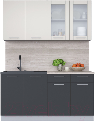Кухонный гарнитур Интерлиния Мила 16 (персидский жемчуг/антрацит/травертин серый) - фото