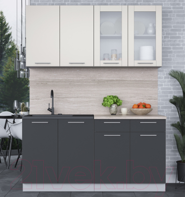 Кухонный гарнитур Интерлиния Мила 16 (персидский жемчуг/антрацит/травертин серый)