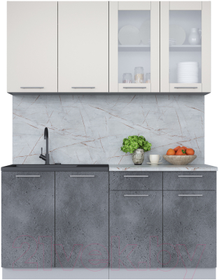 Кухонный гарнитур Интерлиния Мила 16 (персидский жемчуг/бетон портленд/серый каспий) - фото