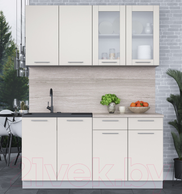 Кухонный гарнитур Интерлиния Мила 16 (персидский жемчуг/персидский жемчуг/травертин серый)