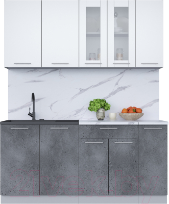 Кухонный гарнитур Интерлиния Мила 17 (белый платинум/бетон портленд/белый гранит) - фото