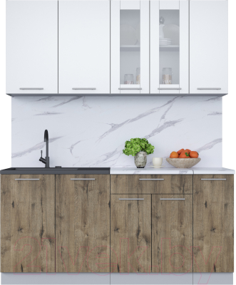 Кухонный гарнитур Интерлиния Мила 17 (белый платинум/дуб веллингтон/белый гранит) - фото