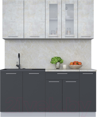 Кухонный гарнитур Интерлиния Мила 17 (бетон лайт/антрацит/опал светлый) - фото