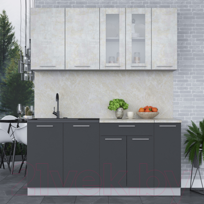 Кухонный гарнитур Интерлиния Мила 17 (бетон лайт/антрацит/опал светлый)