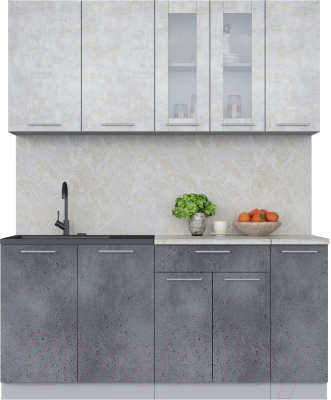 Кухонный гарнитур Интерлиния Мила 17 (бетон лайт/бетон портленд/опал светлый) - фото