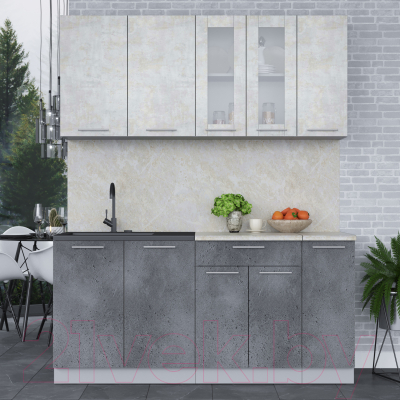 Кухонный гарнитур Интерлиния Мила 17 (бетон лайт/бетон портленд/опал светлый)