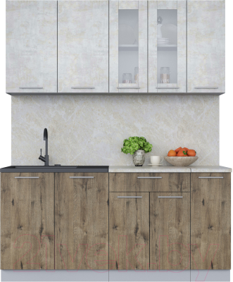 Кухонный гарнитур Интерлиния Мила 17 (бетон лайт/дуб веллингтон/опал светлый) - фото
