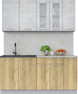 Кухонный гарнитур Интерлиния Мила 17 (бетон лайт/дуб золотой/опал светлый) - фото