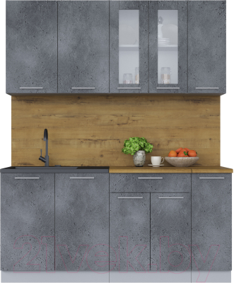 Кухонный гарнитур Интерлиния Мила 17 (бетон потленд/бетон портленд/дуб бунратти) - фото