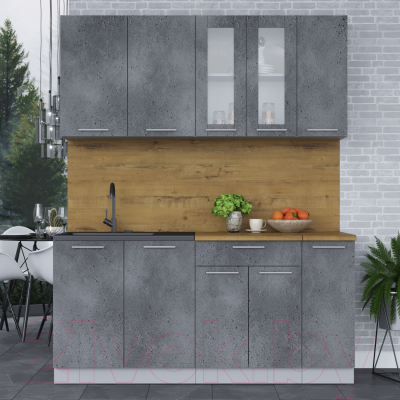 Кухонный гарнитур Интерлиния Мила 17 (бетон потленд/бетон портленд/дуб бунратти)