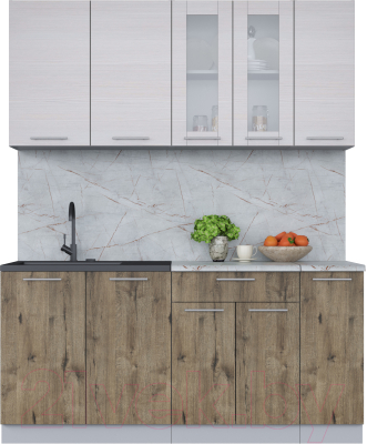 Кухонный гарнитур Интерлиния Мила 17 (вудлайн кремовый/дуб веллингтон/серый каспий) - фото