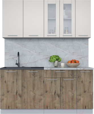 Кухонный гарнитур Интерлиния Мила 17 (персидский жемчуг/дуб веллингтон/серый каспий) - фото