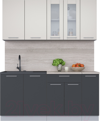 Кухонный гарнитур Интерлиния Мила 17 (персидский жемчуг/антрацит/травертин серый) - фото