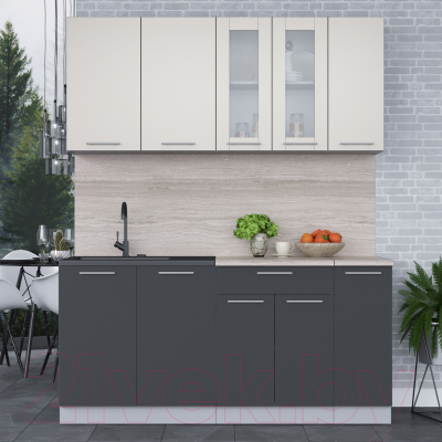 Кухонный гарнитур Интерлиния Мила 17 (персидский жемчуг/антрацит/травертин серый)