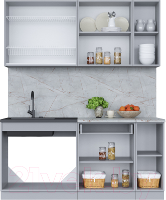 Кухонный гарнитур Интерлиния Мила 17 (персидский жемчуг/антрацит/травертин серый)