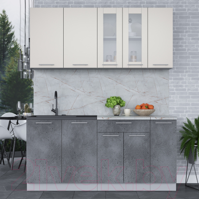 Кухонный гарнитур Интерлиния Мила 17 (персидский жемчуг/бетон портленд/серый каспий)