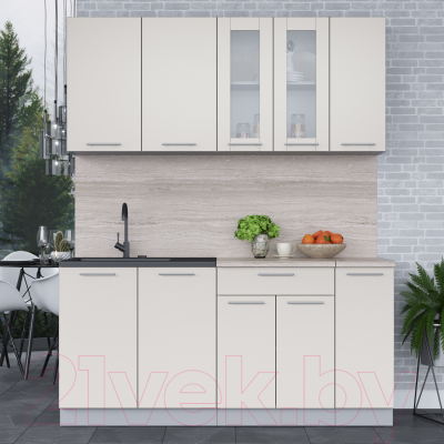 Кухонный гарнитур Интерлиния Мила 17 (персидский жемчуг/персидский жемчуг/травертин серый)