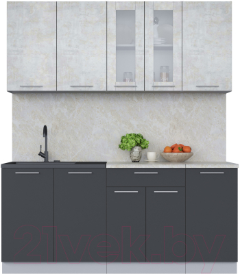 Кухонный гарнитур Интерлиния Мила 18 (бетон лайт/антрацит/опал светлый) - фото
