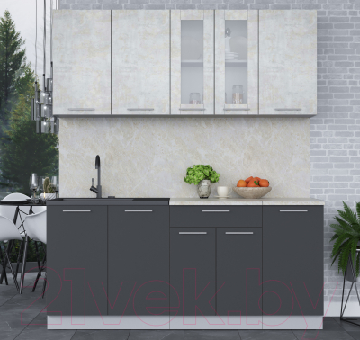 Кухонный гарнитур Интерлиния Мила 18 (бетон лайт/антрацит/опал светлый)