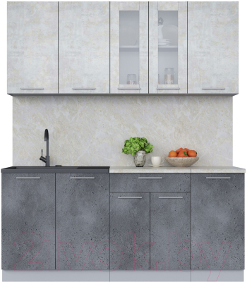 Кухонный гарнитур Интерлиния Мила 18 (бетон лайт/бетон портленд/опал светлый) - фото