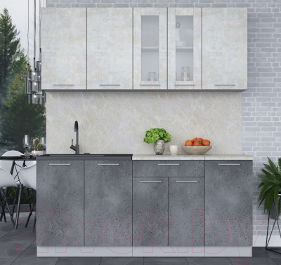Кухонный гарнитур Интерлиния Мила 18 (бетон лайт/бетон портленд/опал светлый)