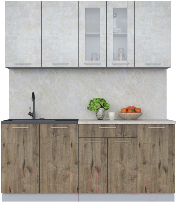 Кухонный гарнитур Интерлиния Мила 18 (бетон лайт/дуб веллингтон/опал светлый) - фото