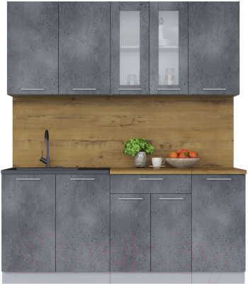 Кухонный гарнитур Интерлиния Мила 18 (бетон потленд/бетон портленд/дуб бунратти) - фото