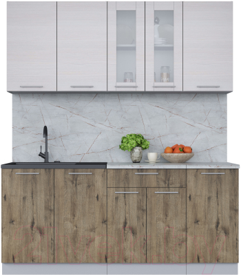 Кухонный гарнитур Интерлиния Мила 18 (вудлайн кремовый/дуб веллингтон/серый каспий) - фото