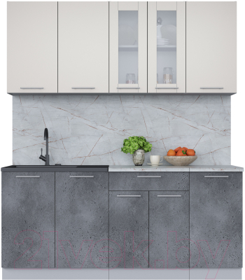 Кухонный гарнитур Интерлиния Мила 18 (персидский жемчуг/бетон портленд/серый каспий) - фото