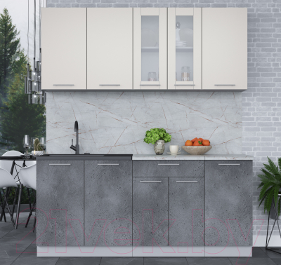 Кухонный гарнитур Интерлиния Мила 18 (персидский жемчуг/бетон портленд/серый каспий)
