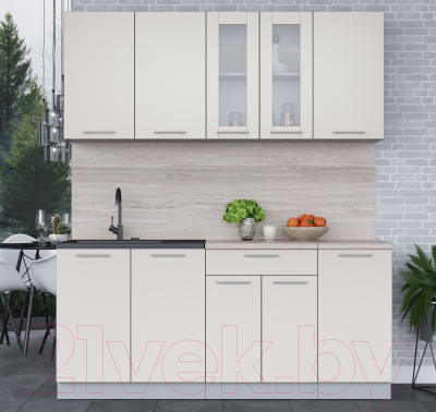 Кухонный гарнитур Интерлиния Мила 18 (персидский жемчуг/персидский жемчуг/травертин серый)