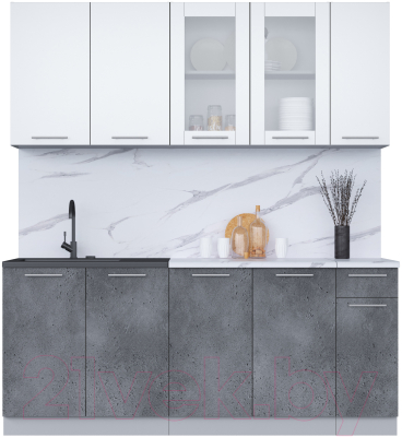 Кухонный гарнитур Интерлиния Мила 19 (белый платинум/бетон портленд/белый гранит) - фото