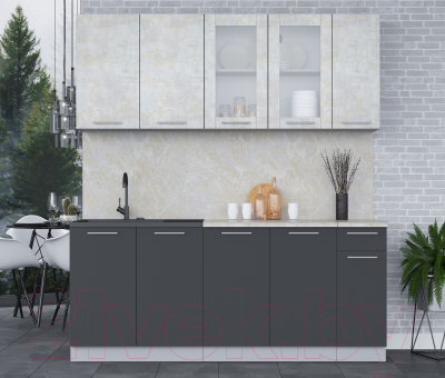 Кухонный гарнитур Интерлиния Мила 19 (бетон лайт/антрацит/опал светлый)
