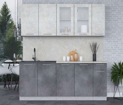 Кухонный гарнитур Интерлиния Мила 19 (бетон лайт/бетон портленд/опал светлый)