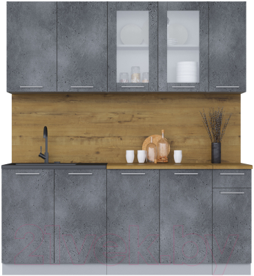 Кухонный гарнитур Интерлиния Мила 19 (бетон потленд/бетон портленд/дуб бунратти) - фото