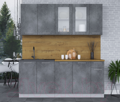 Кухонный гарнитур Интерлиния Мила 19 (бетон потленд/бетон портленд/дуб бунратти)