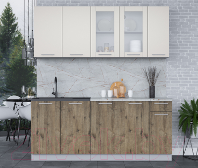 Кухонный гарнитур Интерлиния Мила 19 (персидский жемчуг/дуб веллингтон/серый каспий)